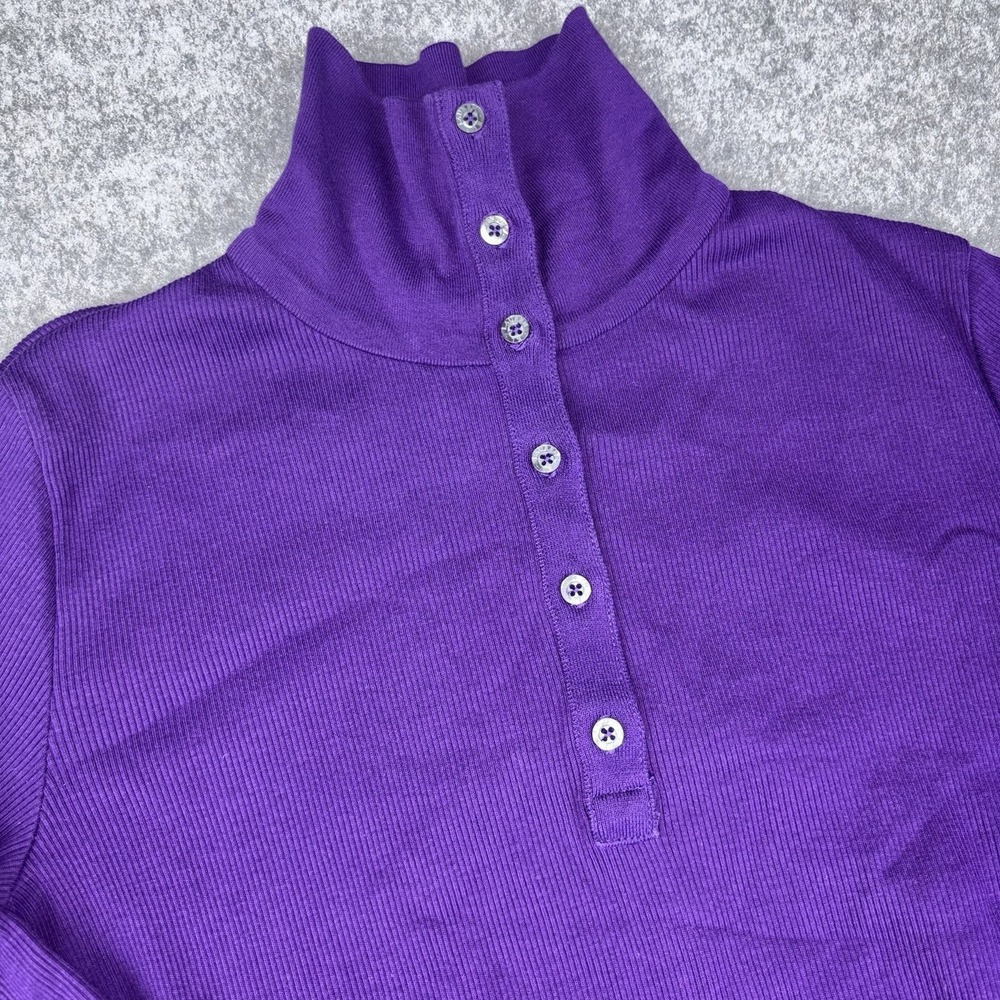 Lauren Ralph Lauren Henley Shirt Women's Medium Purple Ribbed Mock Long Sleeve
